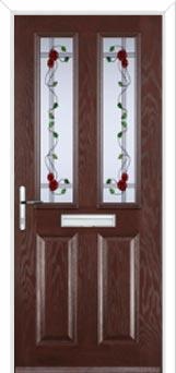 2 Panel 2 Square Mackintosh Rose Composite Front Door in Darkwood