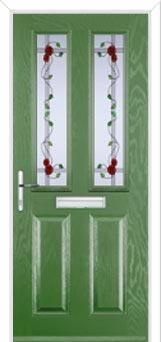 2 Panel 2 Square Mackintosh Rose Composite Front Door in Fern Green