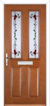 2 Panel 2 Square Mackintosh Rose Composite Front Door in Oak