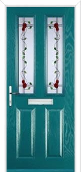 2 Panel 2 Square Mackintosh Rose Composite Front Door in Turquoise Blue
