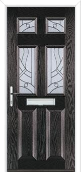 2 Panel 4 Square Abstract Composite Front Door in Black Brown