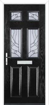 2 Panel 4 Square Abstract Composite Front Door in Black