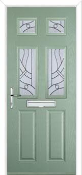 2 Panel 4 Square Abstract Composite Front Door in Chartwell Green