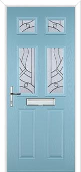 2 Panel 4 Square Abstract Composite Front Door in Duck Egg Blue