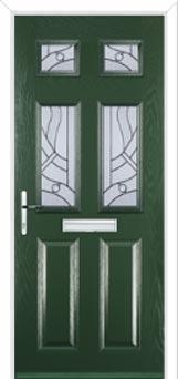 2 Panel 4 Square Abstract Composite Front Door in Green