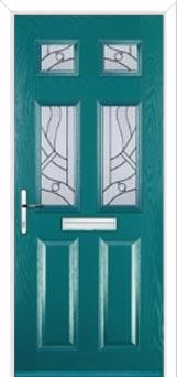 2 Panel 4 Square Abstract Composite Front Door in Turquoise Blue