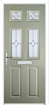 2 Panel 4 Square Classic Composite Front Door in Pebble Grey
