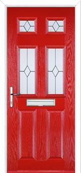 2 Panel 4 Square Classic Composite Front Door in Poppy Red