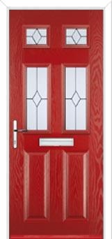 2 Panel 4 Square Classic Composite Front Door in Red