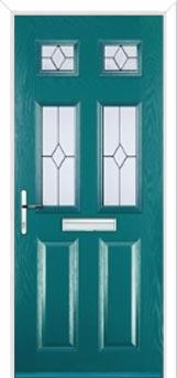 2 Panel 4 Square Classic Composite Front Door in Turquoise Blue