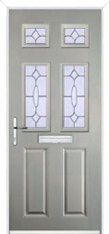 2 Panel 4 Square Zinc/Brass Art Clarity Composite Front Door in Agate Grey