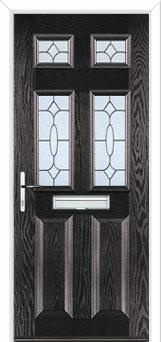 2 Panel 4 Square Zinc/Brass Art Clarity Composite Front Door in Black Brown