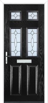2 Panel 4 Square Zinc/Brass Art Clarity Composite Front Door in Black