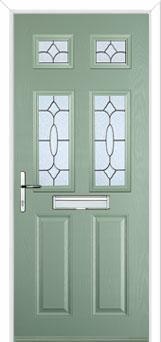 2 Panel 4 Square Zinc/Brass Art Clarity Composite Front Door in Chartwell Green