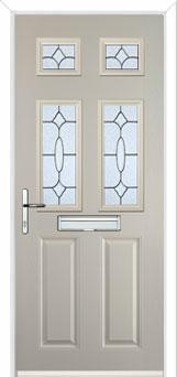 2 Panel 4 Square Zinc/Brass Art Clarity Composite Front Door in Cream