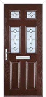 2 Panel 4 Square Zinc/Brass Art Clarity Composite Front Door in Darkwood