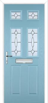 2 Panel 4 Square Zinc/Brass Art Clarity Composite Front Door in Duck Egg Blue