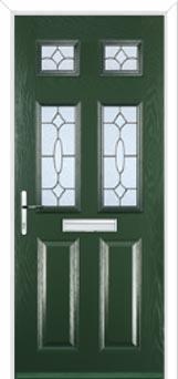 2 Panel 4 Square Zinc/Brass Art Clarity Composite Front Door in Green