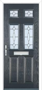 2 Panel 4 Square Zinc/Brass Art Clarity Composite Front Door in Anthracite Grey