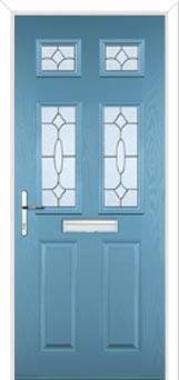 2 Panel 4 Square Zinc/Brass Art Clarity Composite Front Door in Pastel Blue