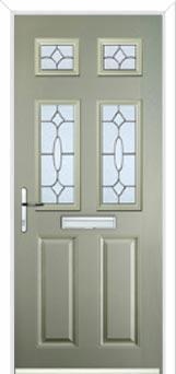 2 Panel 4 Square Zinc/Brass Art Clarity Composite Front Door in Pebble Grey