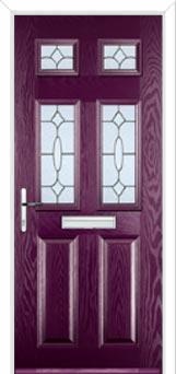 2 Panel 4 Square Zinc/Brass Art Clarity Composite Front Door in Purple Violet
