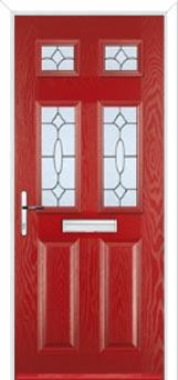 2 Panel 4 Square Zinc/Brass Art Clarity Composite Front Door in Red