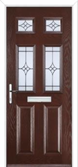 2 Panel 4 Square Elegance Composite Front Door in Darkwood