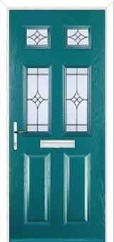 2 Panel 4 Square Elegance Composite Front Door in Turquoise Blue