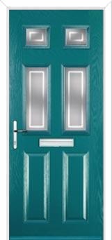 2 Panel 4 Square Enfield Composite Front Door in Turquoise Blue