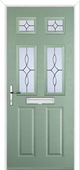 2 Panel 4 Square Flair Composite Front Door in Chartwell Green
