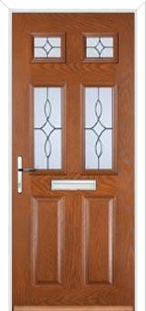 2 Panel 4 Square Flair Composite Front Door in Oak