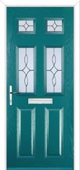 2 Panel 4 Square Flair Composite Front Door in Turquoise Blue