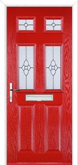 2 Panel 4 Square Finesse Composite Front Door in Poppy Red