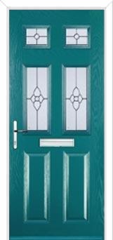 2 Panel 4 Square Finesse Composite Front Door in Turquoise Blue