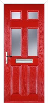 2 Panel 4 Square Glazed Composite Front Door in Poppy Red