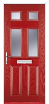 2 Panel 4 Square Glazed Composite Front Door in Red