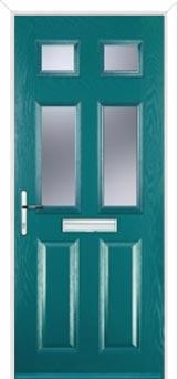 2 Panel 4 Square Glazed Composite Front Door in Turquoise Blue