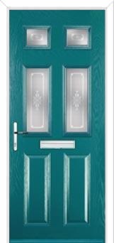 2 Panel 4 Square Staxton Composite Front Door in Turquoise Blue