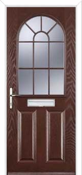 2 Panel Sunburst Composite Front Door in Darkwood