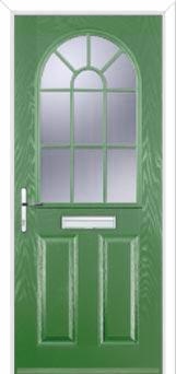 2 Panel Sunburst Composite Front Door in Fern Green