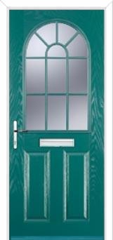 2 Panel Sunburst Composite Front Door in Turquoise Blue