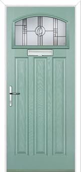3 Panel 1 Square Caledonian Rose Composite Door in Chartwell Green