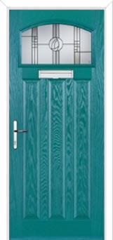 3 Panel 1 Square Caledonian Rose Composite Door in Turquoise Blue