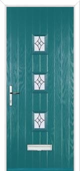 3 Square (centre) Elegance Composite Front Door in Turquoise Blue