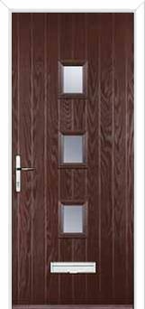 3 Square (centre) Glazed Composite Front Door in Darkwood