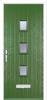 3 Square (centre) Glazed Composite Front Door in Fern Green