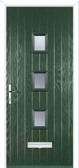 3 Square (centre) Glazed Composite Front Door in Green