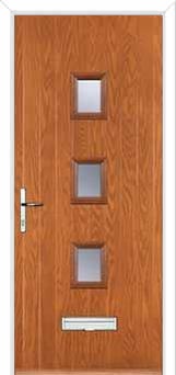3 Square (centre) Glazed Composite Front Door in Oak