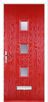3 Square (centre) Glazed Composite Front Door in Poppy Red